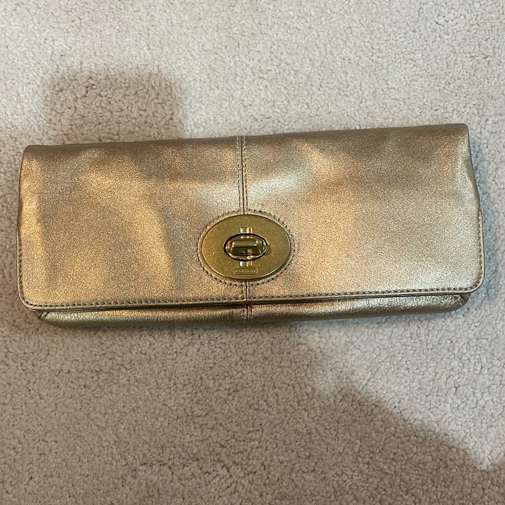 Coach gold metallic clutch